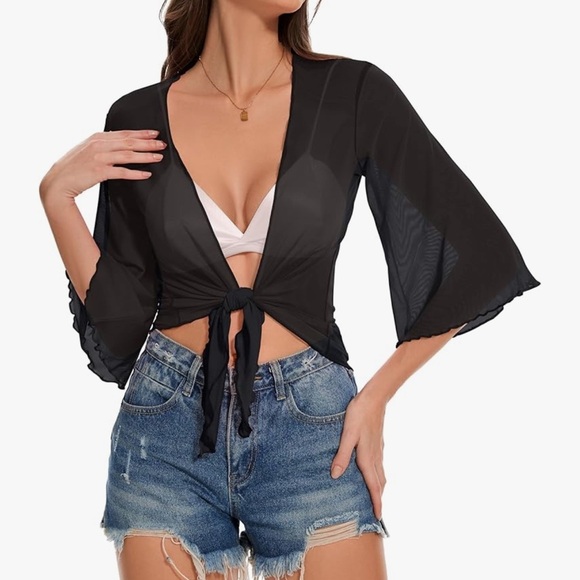 KATE KASIN Accessories - Pick 2/$25 NWT Women’s Large Black Sheer Tie-Front Top